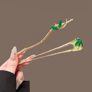 Épingles à cheveux en feuille de bambou de style chinois de 17 cm pour femmes, accessoires pour cheveux en alliage avec motif de feuille, pince à cheveux en strass scintillants, outil de coiffure - Product Image 1
