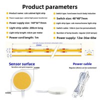 Kit d'éclairage de placard avec interrupteur tactile, comprenant interrupteur/bande lumineuse/contrôleur, interrupteur tactile à intensité variable DC24V, installation sans perçage