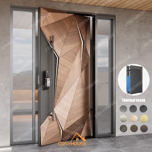 Porte d'entrée moderne en aluminium moulé avec design soleil couchant et panneaux latéraux entièrement vitrés – Entrée principale de luxe - Product Image 6