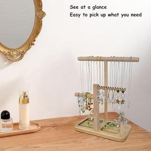 Wooden Jewelry Storage Rack With Hanging Rods And Compartments For Necklaces Earrings Bracelets Rings Desktop Organizer - Product Image 5