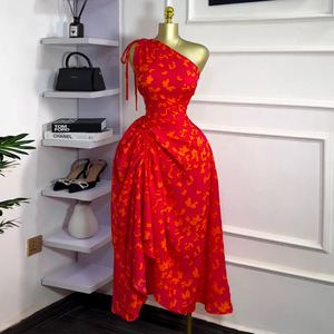 Abito Estivo 2025 da Donna Stile Europeo-Americano, Nuovo, Dolce e Fresco, con Spalla Asimmetrica, Colletto con Coulisse, Vita Alta, Slim Fit, Linea ad A - Product Image 2