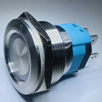Interrupteur à bouton-poussoir éclairé ZLQ25H-SWP20Z-EB12V-S avec anneau lumineux LED bleu, courant élevé, IP67, boîtier en acier inoxydable, verrouillage domestique IK10