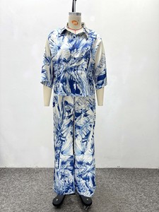 Women's Tropical Print 2 Piece Set - 3/4 Sleeve Button <b>Down</b> Shirt & Wide Leg <b>Pants</b> African Women Sets Fashion - Product Image 6