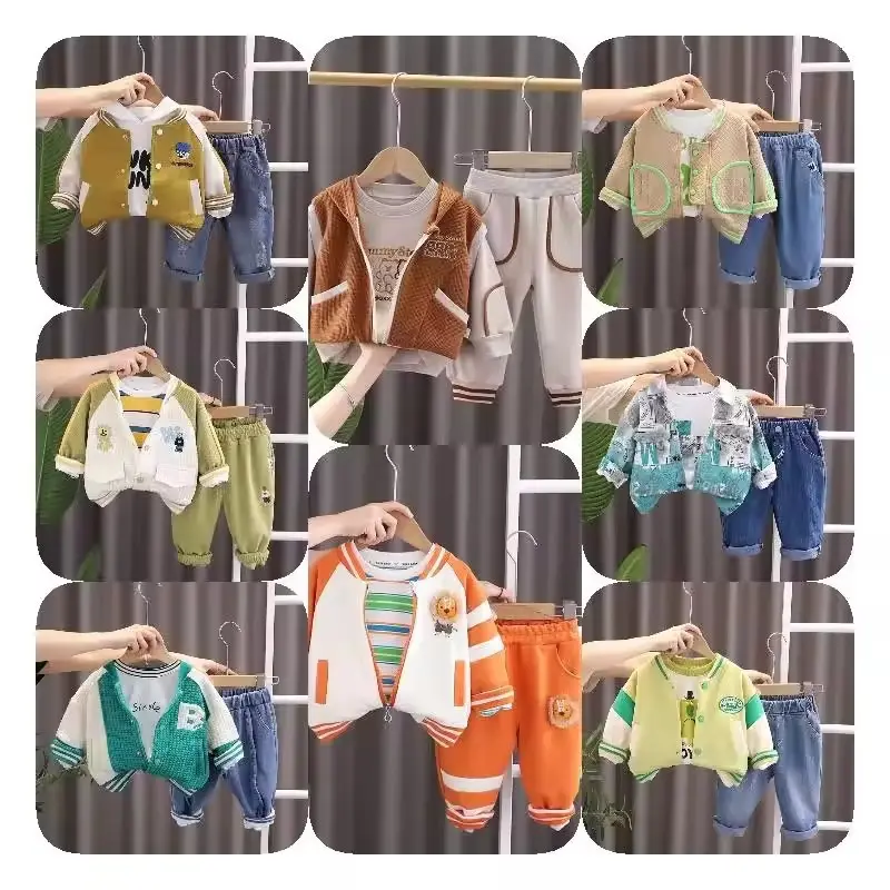 लड़कों का ऑटम सूट 2024 नया फैशनेबल बच्चों के दो पीस कपड़े का सेट कैज़ुअल बेबी चेक्ड डेनिम पैंट सेट