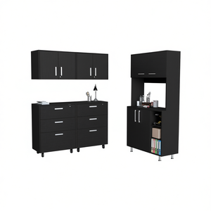 Ensemble de rangement d'outils de garage noir 5 pièces avec armoires et tiroirs pour l'organisation de l'atelier - Product Image 1