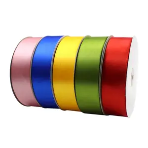 다채로운 장식 리본 100 야드 싱글 페이스 폴리 에스테르 새틴 포장 선물 리본 4cm