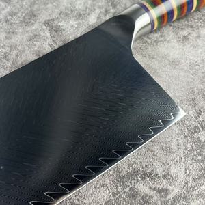 Couteau de boucher professionnel chinois Damas avec manche en résine colorée, lame épaisse de 2 mm, couteau robuste pour couper la viande et les os à usage domestique - Product Image 5
