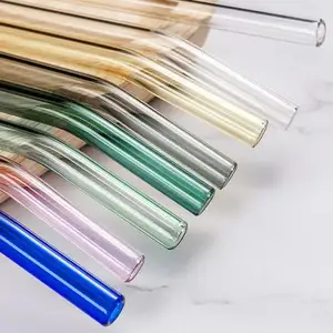 Sedotan kaca berwarna yang dapat digunakan kembali ramah lingkungan dan tahan panas untuk bar minum kemasan jumlah besar