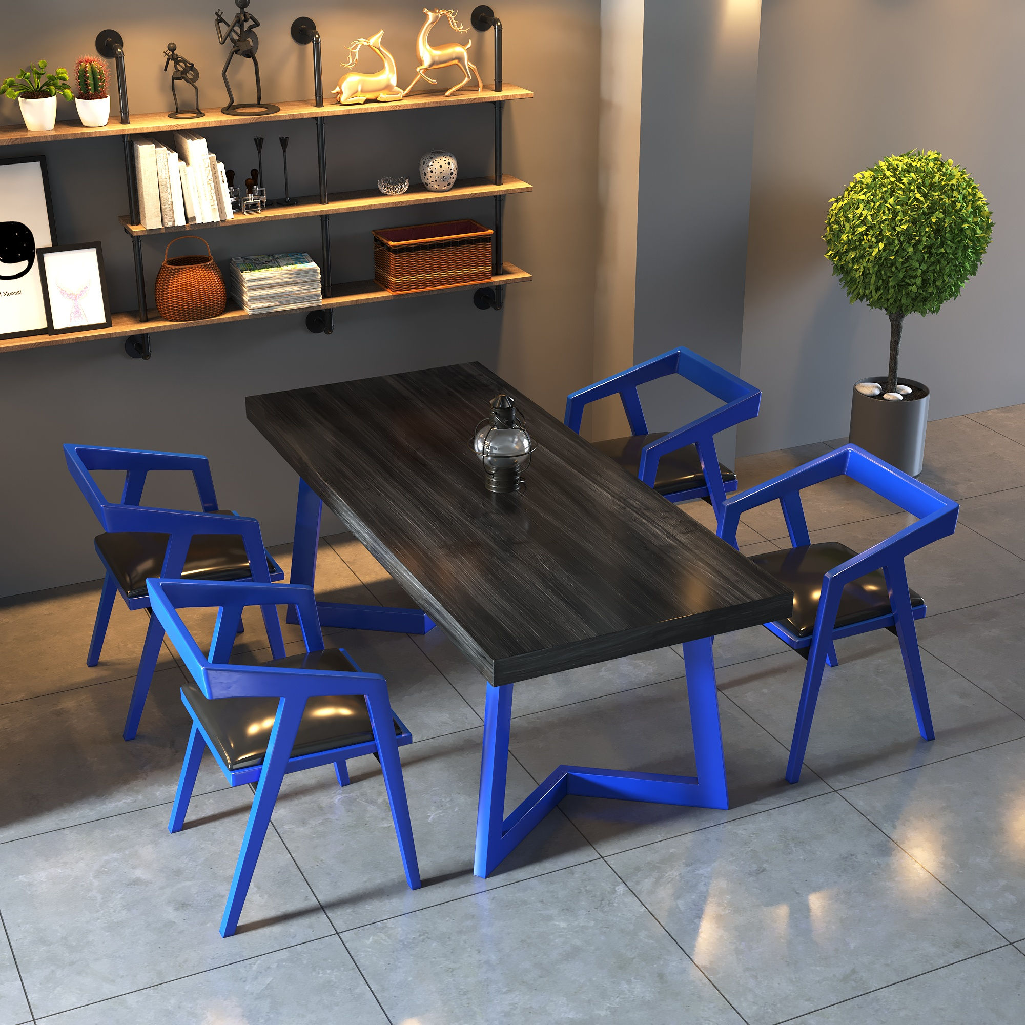 One table, four chairs, white