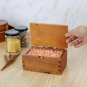 Boîte à épices en bois d'acacia avec couvercle magnétique, grande capacité, pour le stockage du sel et des assaisonnements dans la cuisine - Product Image 1
