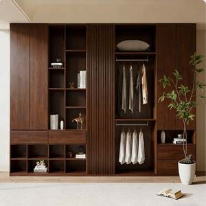 Modern Wooden Open Wardrobe Closet System With Double Hanging Area Drawer <b>Storage</b> for <b>Bedroom</b> Nordic Style Custom <b>Furniture</b> - Product Image 3
