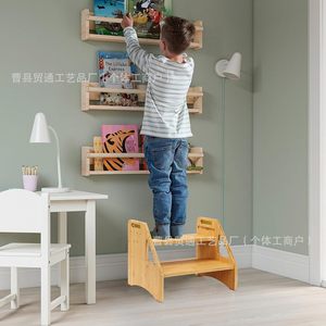 Taburete de bambú de 2 niveles para niños, para baño y orinal, con asa y diseño de cuerpo recto para aumentar la altura - Product Image 4