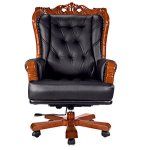 Patron döner yöneticisi gerçek deri yönetici ofis mobilya sandalye ahşap lüks patron sandalyesi - Product Image 1
