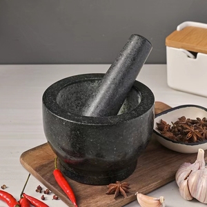 Mortiers en granit noir naturel et <span class=keywords><strong>pestal</strong></span> ail gingembre presse broyeur ustensiles de cuisine 100% mortier en pierre de marbre naturel avec ensemble de pilon - Product Image 6