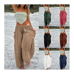 Productos de Tendencia 2026, Novedades, Pantalones Anchos de Cintura Alta con Pliegues, Pantalones Casuales Holgados de Lino - Product Image 2