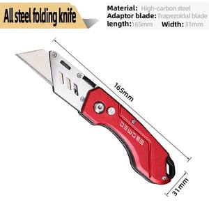 Cúter Plegable de Bolsillo de Grado Industrial Totalmente de Acero Inoxidable Rojo Navaja Práctica de Corte - Product Image 3