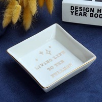 Plateau à bibelots lettre en céramique, plat à bijoux initiales monogramme (4x4 pouces) pour cadeau maman et épouse