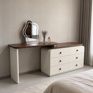 Coiffeuse moderne en acajou réglable avec miroir éclairé, 6 tiroirs, blanc crème, ensemble de bureau de maquillage avec rangement pour chambre et salle à manger - Product Image 2