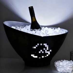 Cubo de hielo de plástico LED recargable para vino, cerveza, champán, negro, PS, PP, Enfriador de hielo grande - Product Image 3