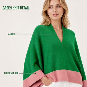 <span class=keywords><strong>Cardigan</strong></span> Poncho da Donna Personalizzato OEM ODM <span class=keywords><strong>con</strong></span> Blocchi di Colore <span class=keywords><strong>a</strong></span> Contrasto, Maglione Oversize <span class=keywords><strong>con</strong></span> Scollo <span class=keywords><strong>a</strong></span> V, Sciarpa Avvolgente Aperta sul Davanti - Product Image 4