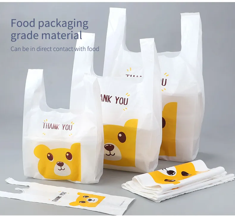 Sacchetto da asporto sacchetto di plastica usa e getta prezzo di fabbrica OEM HDPE Food Shopping plastica personalizzata grazie stampa imballaggio in cartone PE