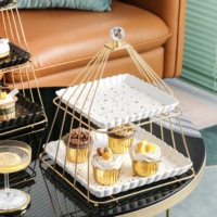 Étagère à fruits à double couche, plateau carré, support à gâteaux, plateau à dessert pour le thé de l'après-midi, support à gâteaux en céramique à trois étages, boîte brune 300