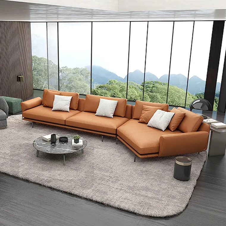 أريكة جلدية إيطالية على شكل حرف l، 3 مقاعد، أريكة معيشة مركبة لغرف الرؤوس ومدرجة ومنجدة