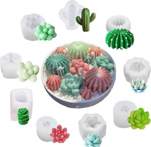Paquete de 9 Moldes de Silicona para Suculentas, Moldes de Resina para Flores y Velas 2. Molde de silicona 3D con forma de cactus para hacer velas, jabones y resina - Product Image 2