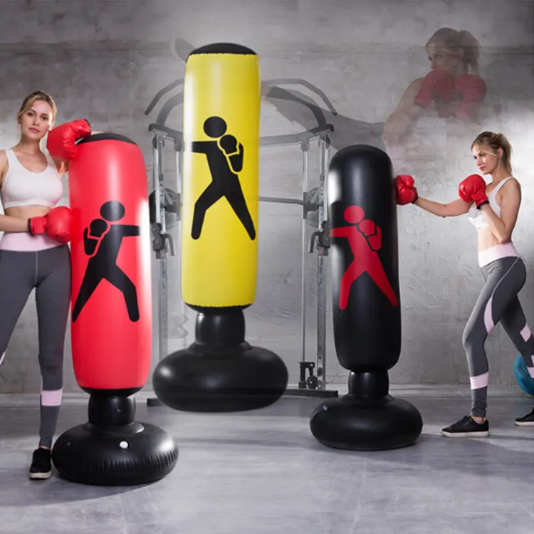 Tiga Warna Tiup Kick Boxing Punching Bag Berdiri Bebas