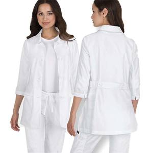 Bata de laboratorio clínico transpirable larga para mujer, vestido de enfermera médica de rayón XL, bolsillos suaves resistentes al calor, estampado para Hospital, OEM - Product Image 2