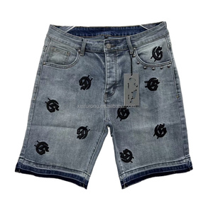 Pantalones Cortos de Mezclilla Unisex de Moda, Estilo Casual, Lavado Vintage, con Bordado Digital de Cinco Puntos y Patrón de Letras Calientes de Verano - Product Image 1