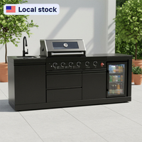Station de cuisine extérieure en acier inoxydable noir résistant aux intempéries, pour une utilisation en extérieur toute l'année, entrepôt américain