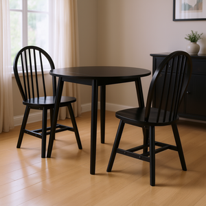Juego de mesa de comedor Moreno de 3 piezas con tablero abatible negro y sillas Windsor para el comedor del hogar - Product Image 2