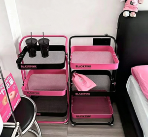 Chariot utilitaire moderne robuste à 3 niveaux en maille, avec roulettes pivotantes à 360°, rose Kpop et noir, chariot de rangement polyvalent, le plus vendu - Product Image 5