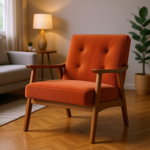 DB Home Armchair Burnt Orange Teddy Velvet Solid Wood Tufted <b>Backrest</b> Living Room Chair Simple Design Modern Leisure Furniture - Product Image 2