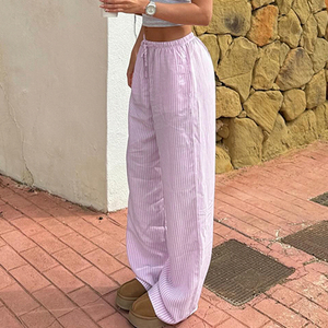 Pantalones Anchos Cómodos y Transpirables con Cintura Ajustable con Cordón - Pantalones Casuales de Color Sólido - Product Image 3