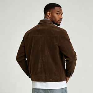 OEM Boxy Corduroy Zip Jacket Men Dark Brown Spread Collar Clean Minimalist <strong>Moleskin</strong> Overshirt Quiet Luxury Men's Corduroy Jacket - Product Image 2