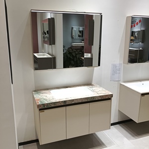 Modern <b>White</b> Wall Mounted Bathroom Vanity with Marble Top and Large Storage <b>Mirror</b> Cabinet - Product Image 3