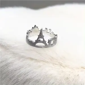 女式独特朋克风格空心巴黎市戒指镀银埃菲尔铁塔戒指礼品和派对