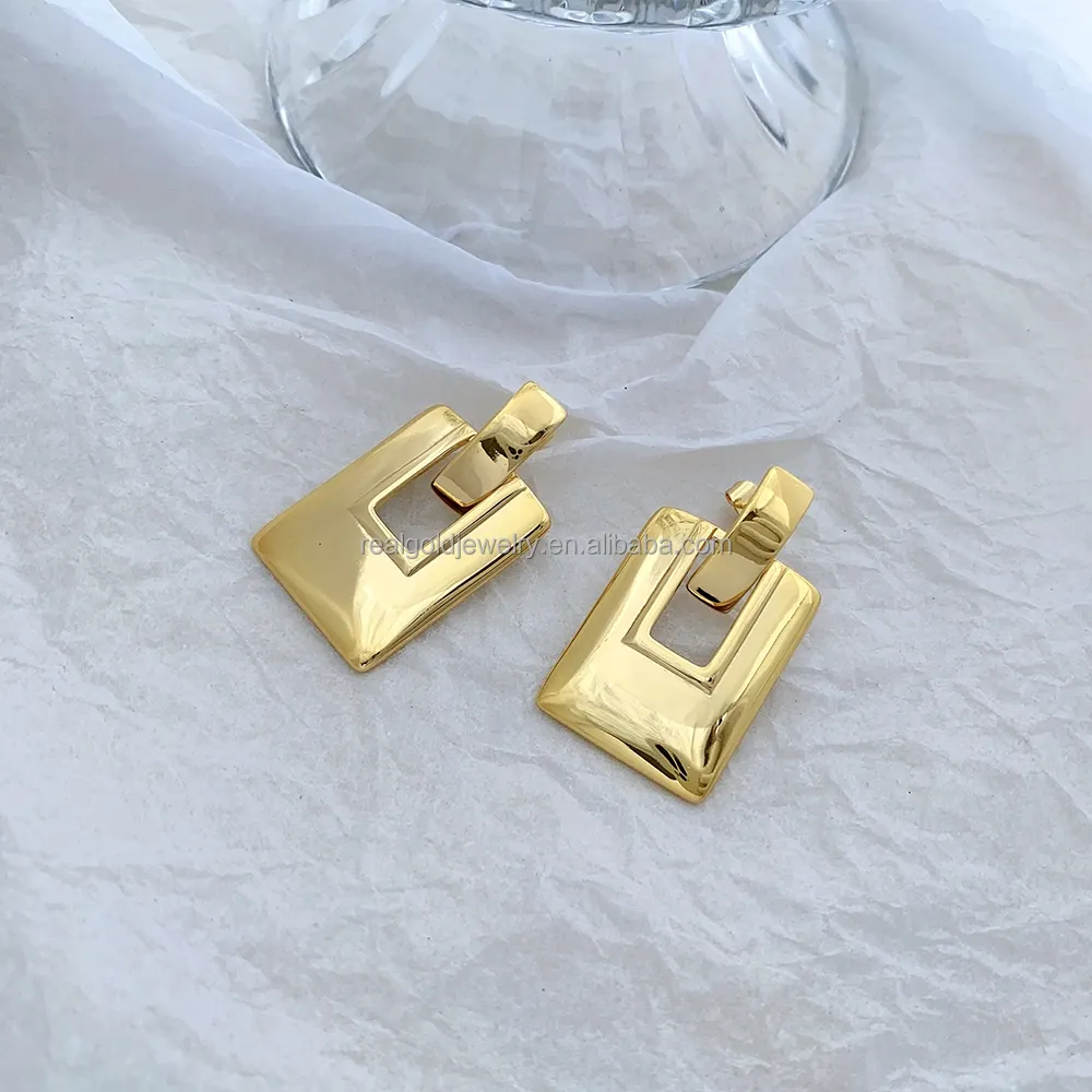 Rectangle Shape Plain Gold Plated Brass Earring With Nice Design And Popular Brass Jewelry For Woman Wholesale