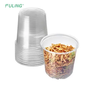 FULING Custom logo 24 oz plastic deli container clear soup cup with lid disposable