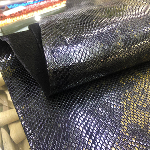 Snake Print Leather Metallic and Patent Leather <strong>Python</strong> Pattern Gold and <strong>Black</strong> Cow Skin - Product Image 2