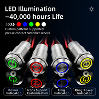 Interrupteur à bouton plat en acier inoxydable IP67 de 12 mm avec anneau LED