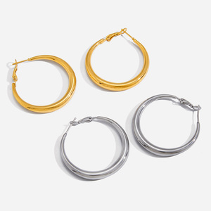 Aros de Acero Inoxidable 18K, Diseño Geométrico Redondo y Liso, para Joyería de Moda - Product Image 1