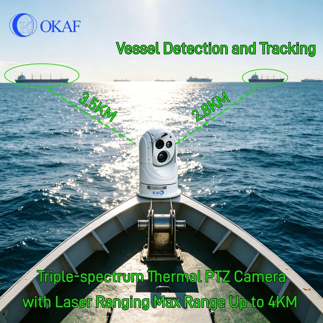 OKAF Ship Mounted PTZ 4KM Laser Ranging 46x Visible Light Thermal Camera Night Vision Starlink Network PTZ Camera Waterproof