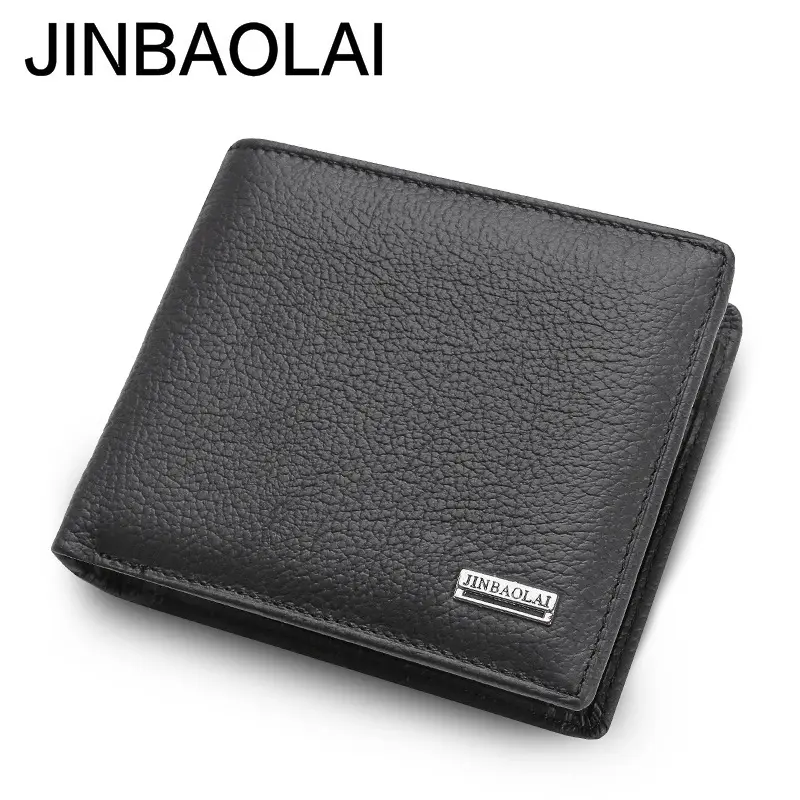 JINBAOLAI Short Genuine Leather Men Wallets Fashion Coin Pocket Card Holder Men Purse Simple Brand High Quality Male Wallets