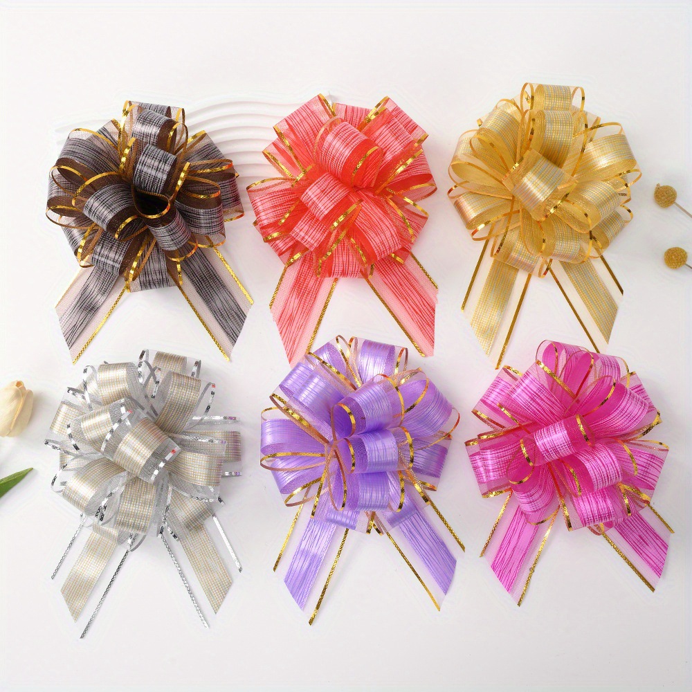 Festive Organza Metallic Ball Shape Gift Decoration Pull Flower String Plastic Ribbons Bow for Wedding and Christmas