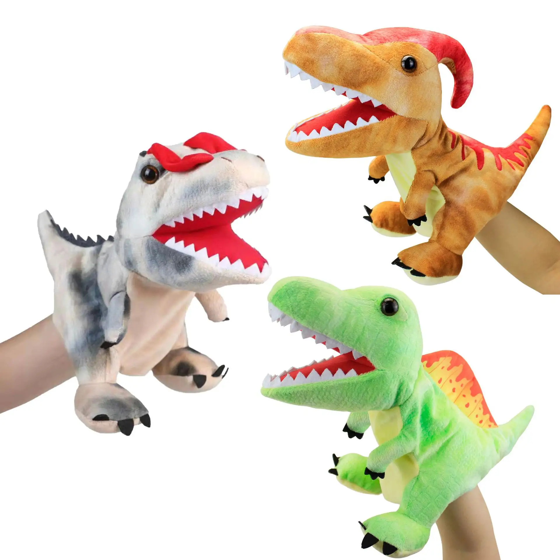 Finger doll can open mouth plush Tyrannosaurus Triceratops cross-border dinosaur hand puppet