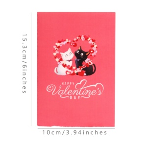 Carta di San Valentino di alta qualità graziosa confessione a forma di cuore di gatto bianco e nero "con te dolce tutto" 3D Pop-up Card - Product Image 5