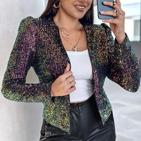Veste courte à sequins à imprimé léopard pour femmes européennes et américaines, automne 2025, coupe ajustée, veste sexy pour soirée, costume de mode